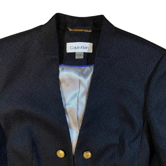 Calvin Klein Open Front Gold Button Navy Blazer NWT -   8 - Picture 2 of 3